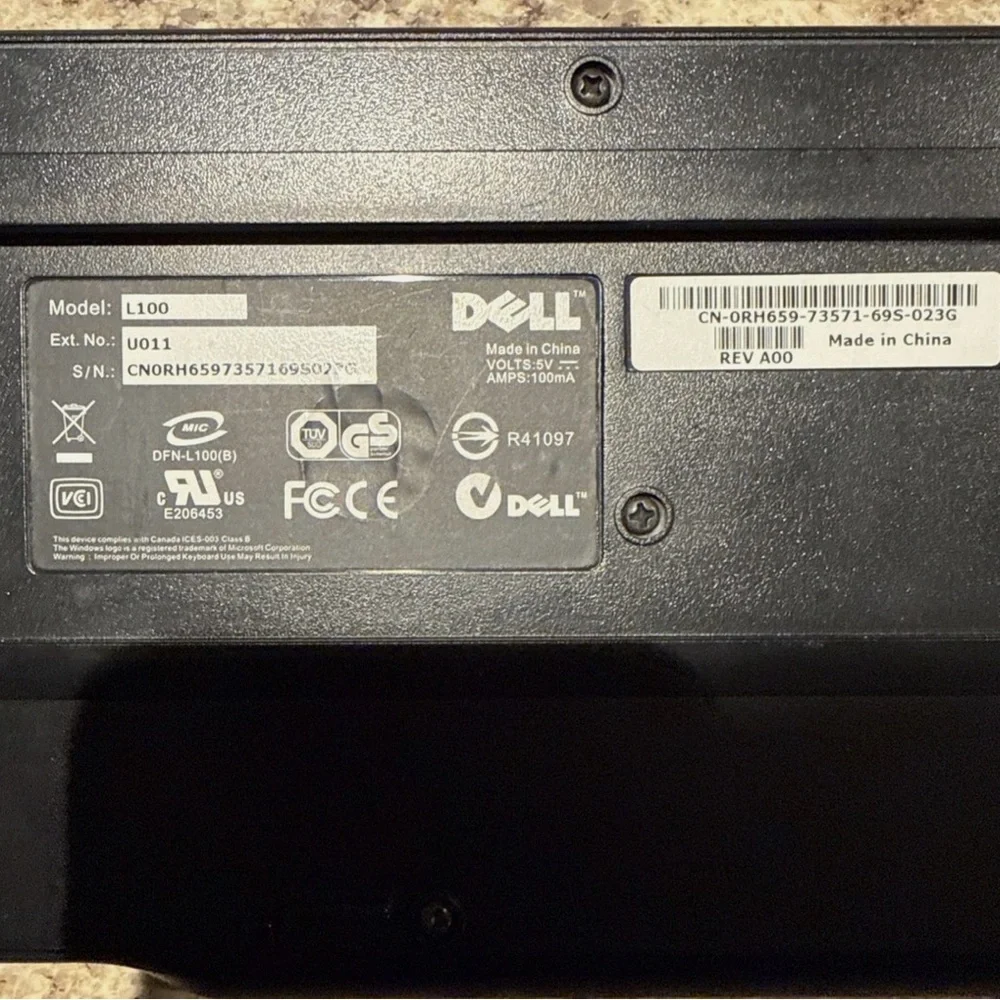Dell SK-8115 L100 104-Key USB Wired Standard Keyboard 0DJ331 0RH659 Genuine OEM